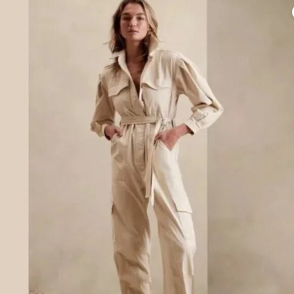 NWT | Banana Republic |  Womens Coverall Beige Andi Moleskin Flightsuit | S - Picture 1 of 14